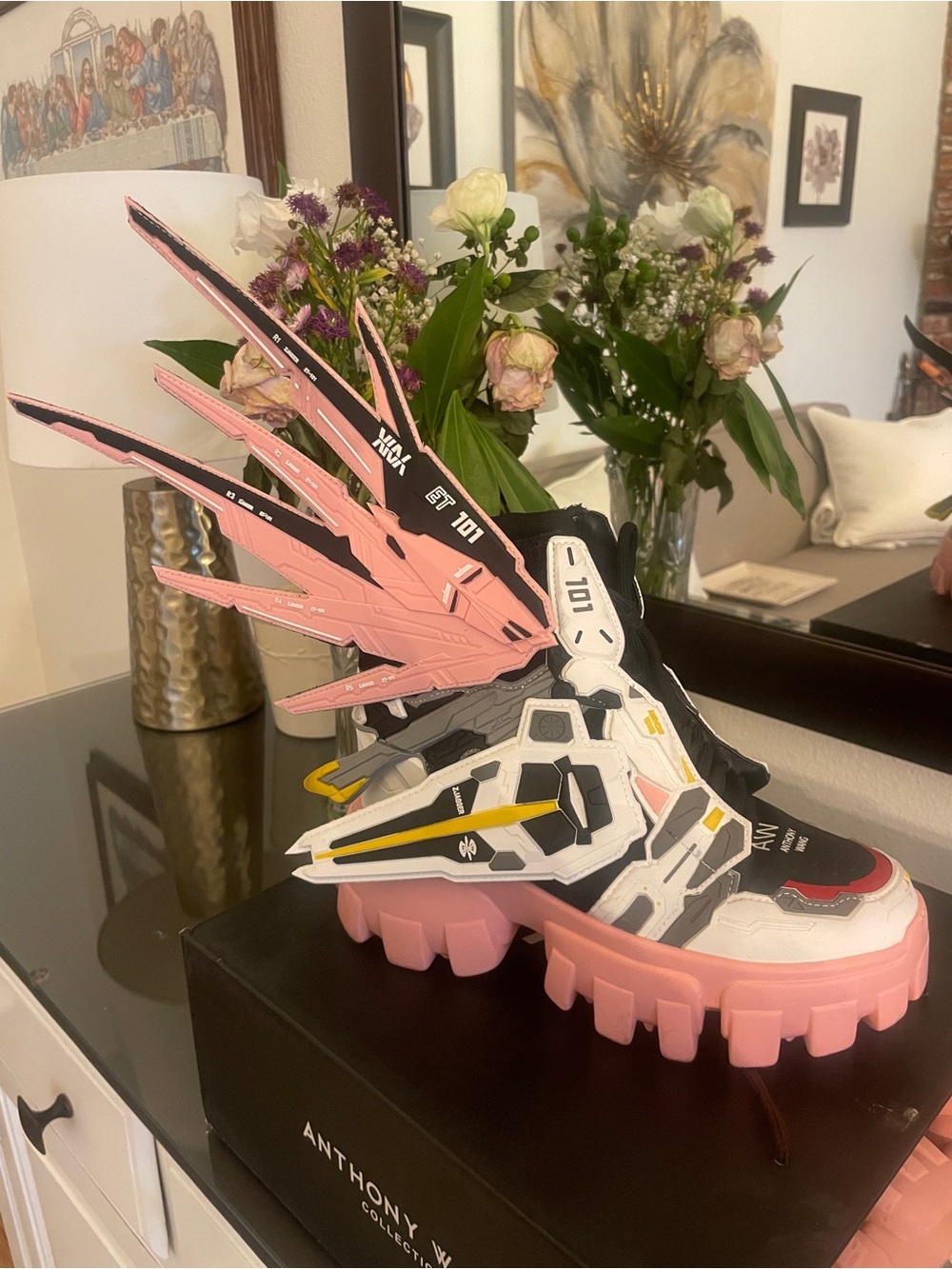 Anthony Wang pink Gundam platform sneakers